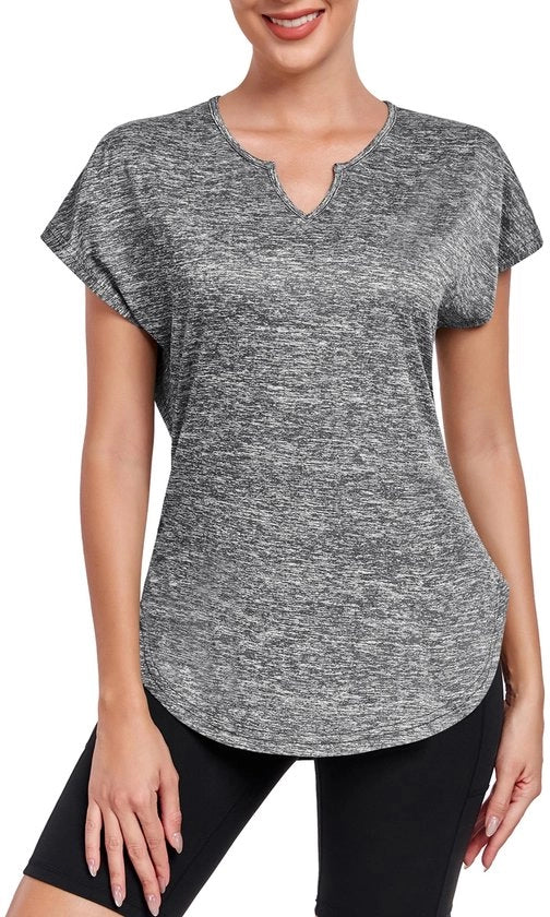 T-shirt sportivo leggero per donne - collo V - maniche corte - asciuga velocemente - traspirante - camicia funzionale - top sportivo