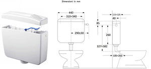 Cassetta WC a Zaino con 2 Pulsanti 44,5x14x38 cm Forlani Maxima 2 Bianca
