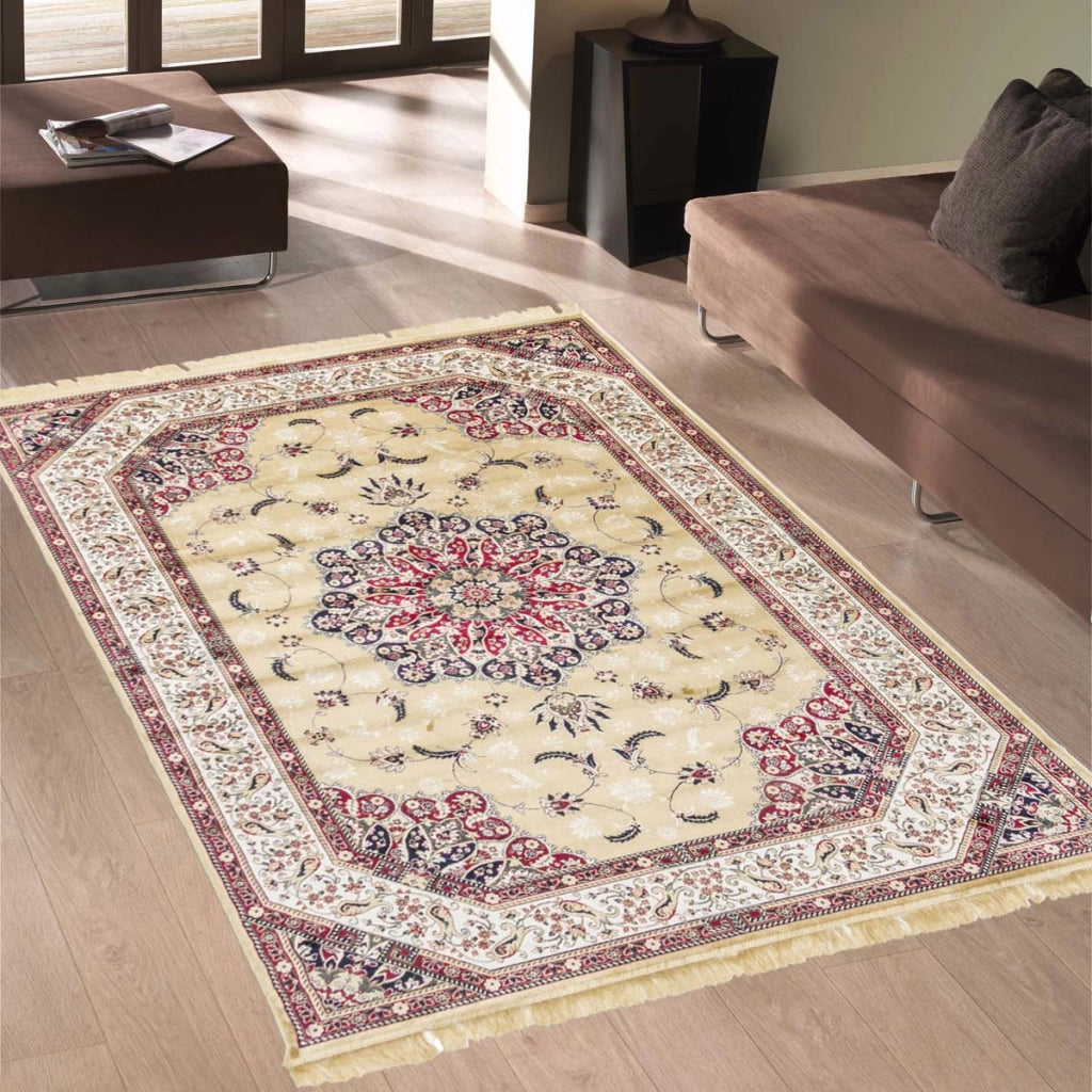 Tappeto RUBINE 317 Keshan ORO cm.67x300 disegno classico persiano stile orientale tradizionale. Tappeto salotto, soggiorno, camera da letto, ingresso, corridoio.
