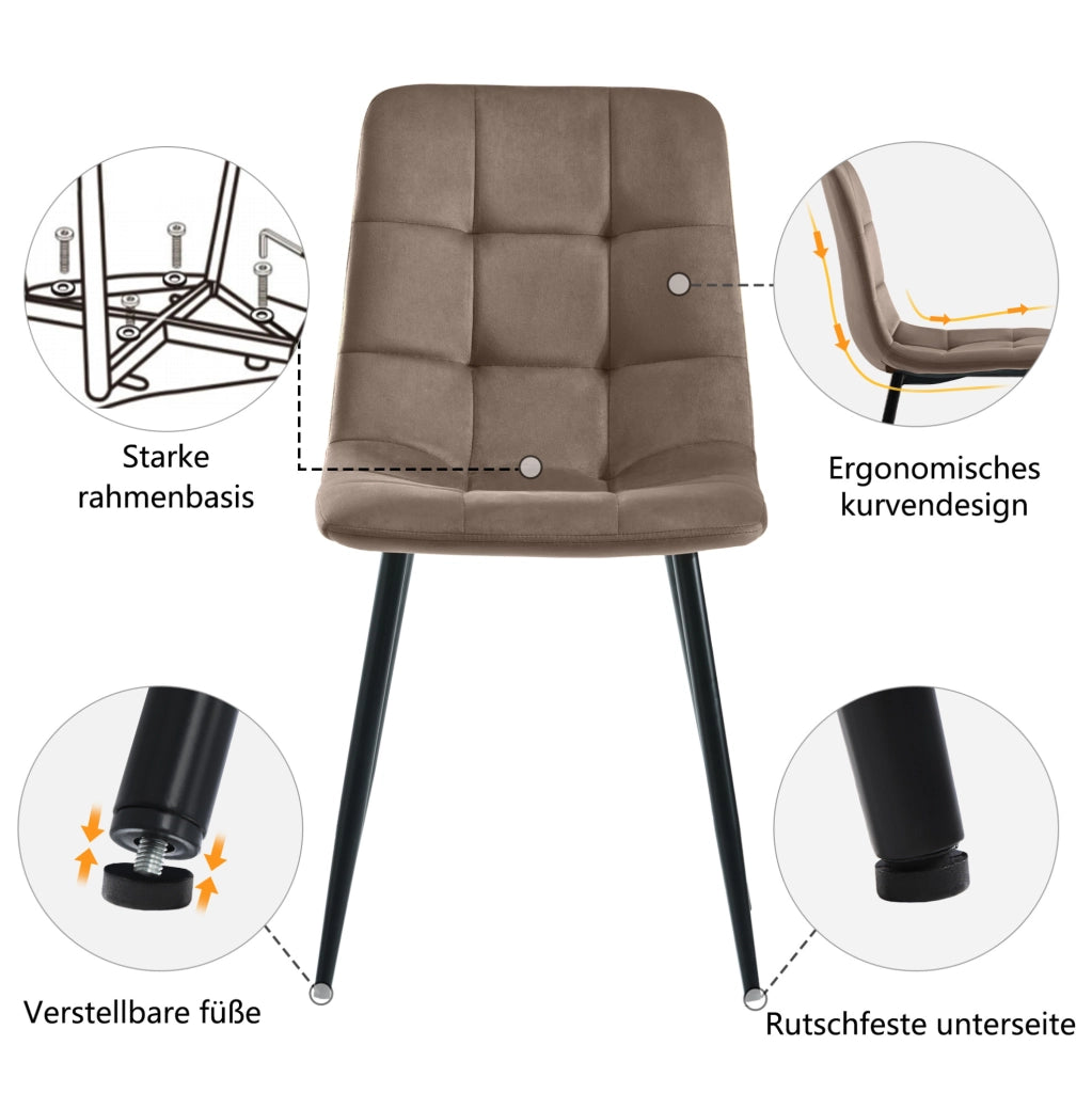Set da pranzo 5 pezzi con tavolo in MDF noce e 4 sedie in velluto
