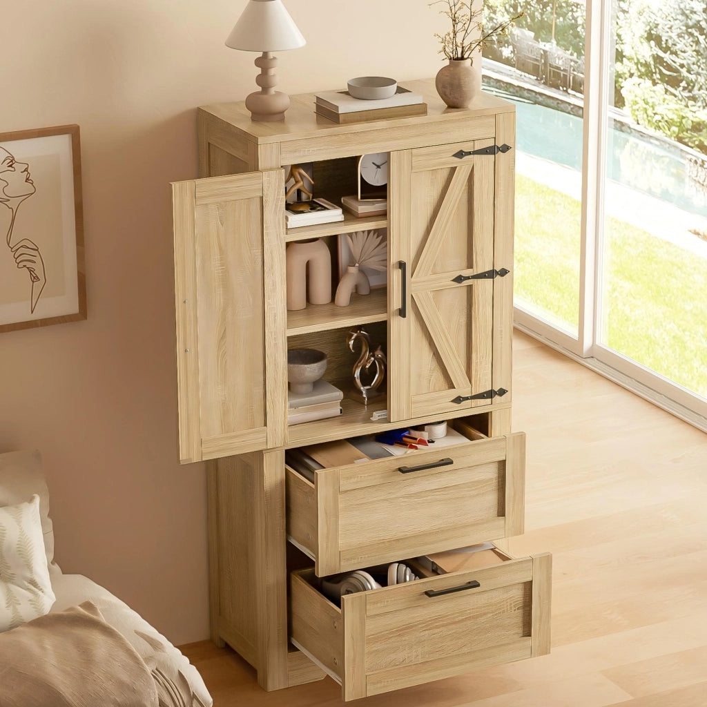 ARMADIO ALTO con 2 cassetti 60x30x128 cm MDF e PB Naturale