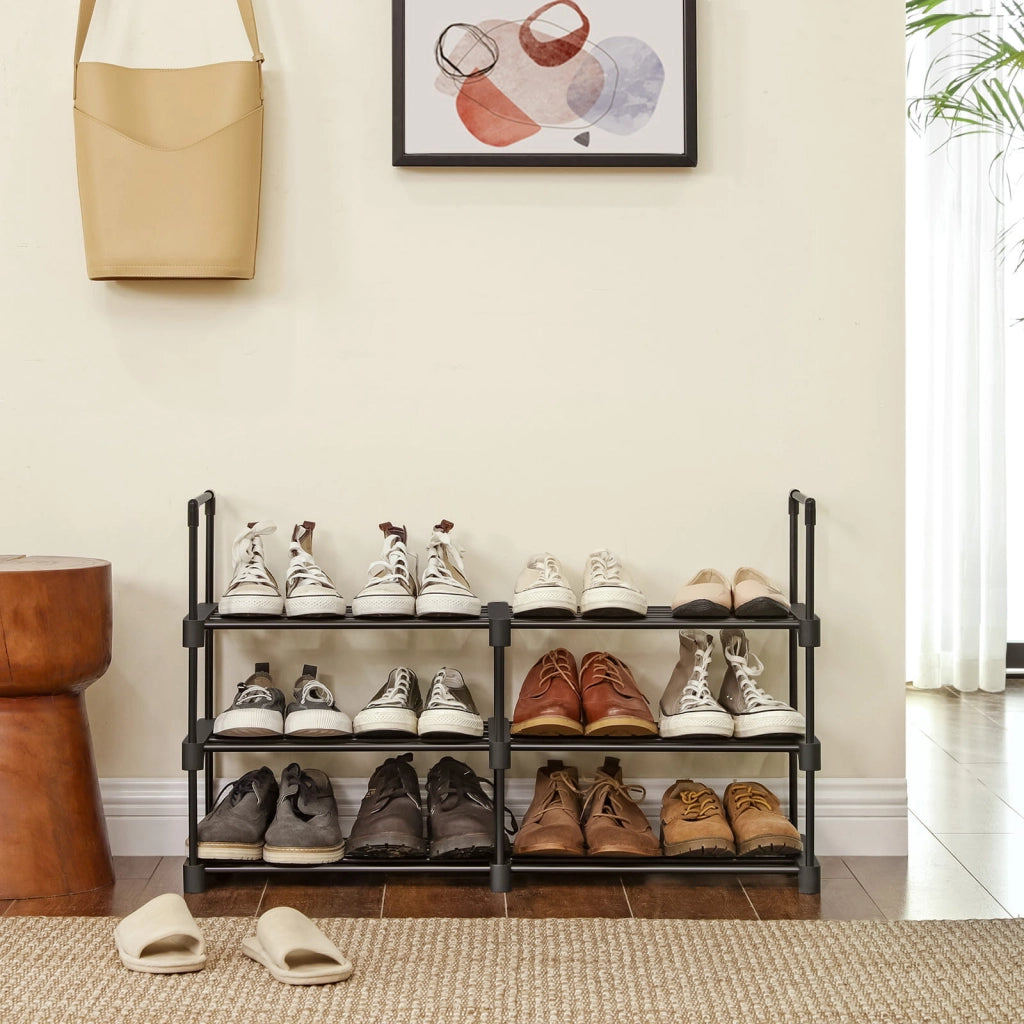 Scarpiera Valora in metallo nero a 6 ripiani in stile loft | moderna | metallo resistente