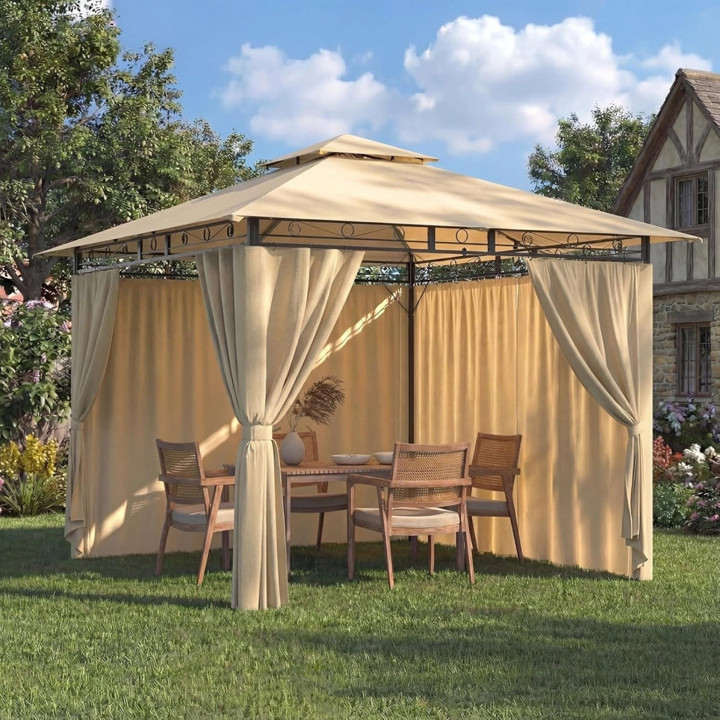 Gazebo da Giardino 3x3,Telo Gazebos 3x4 Impermeabile,Gazebo Esterno Resistente,Telaio in Metallo, Gazebos,Beige