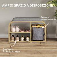 Panca Scarpiera da Ingresso 70x30x45 cm con Seduta Imbottita e Cesta Estraibile Design a Doghe Legno