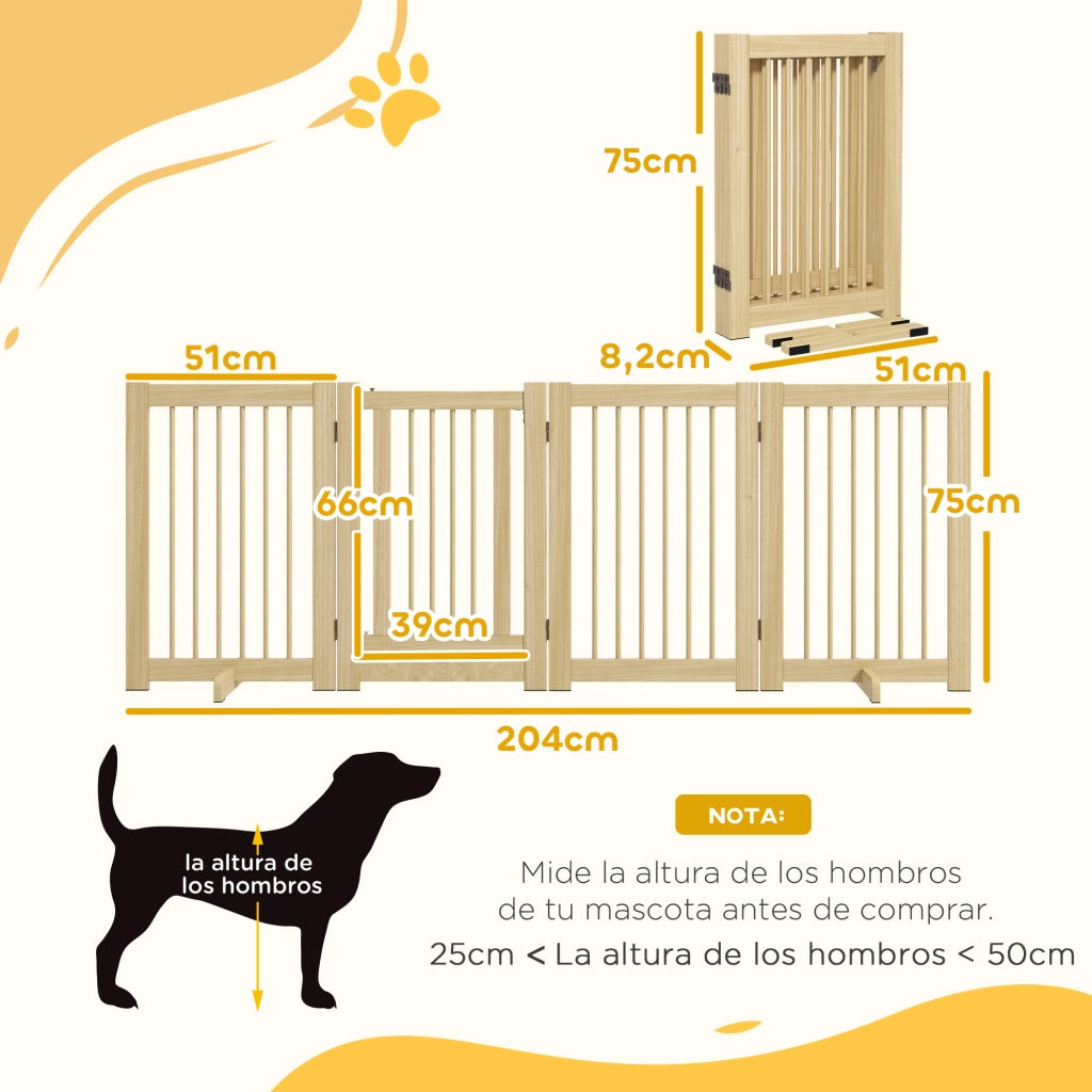 Barriera per Cani Pieghevole in Legno ¨C zephmum ¨C 204x36x75 cm Colore Naturale