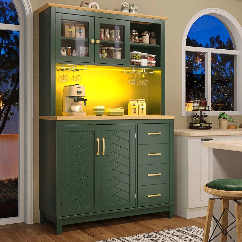 Credenza Buffet con LED ¨C Xylo ¨C Verde/Nero/Bianco, 4 Ante, 105.5x40x180cm