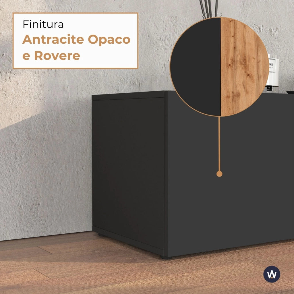 WHOUS Parete attrezzata Chronos set soggiorno antracite opaco e rovere 190/350x40 cm