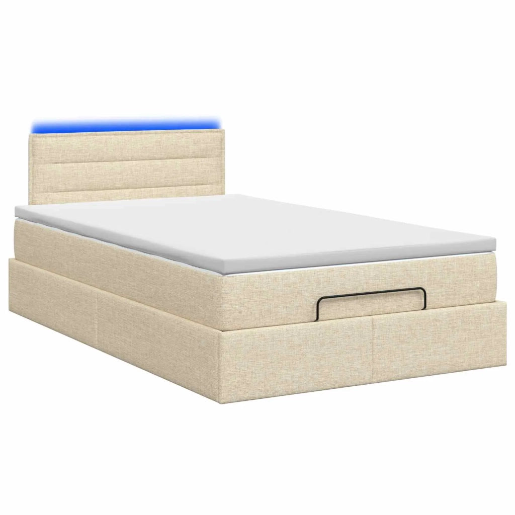 Letto Ottomano con Materasso e LED Crema 120 x 190 cm Tessuto 3457977
