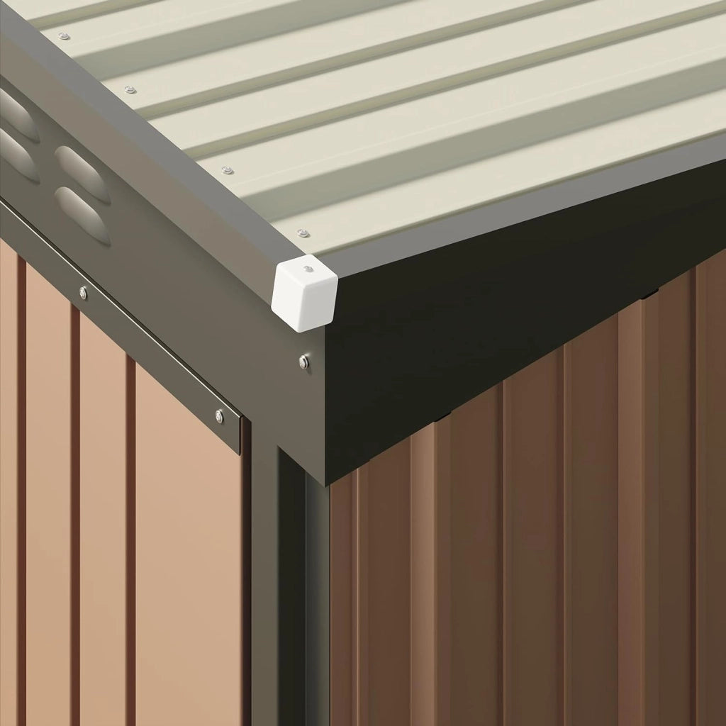 Casetta per attrezzi in metallo,Capanno per Attrezzi da Giardino in Metallo con Ripiani Regolabili, Tetto Inclinato, Prese d'Aria,per Prato, Patio e Cortile 161x94x182CM,Marrone
