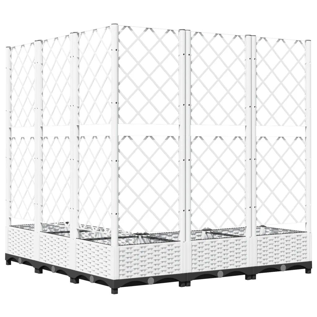 Fioriera da Giardino con Graticcio-Vaso da Esterno-Fioriera con Griglia Bianco 120x120x121,5 cm PP