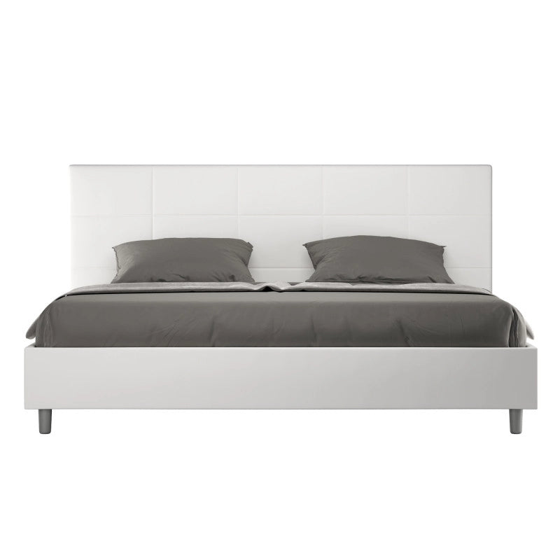 Letto imbottito Matrimoniale 190x210 cm Mika - Bianco,Similpelle,Senza rete