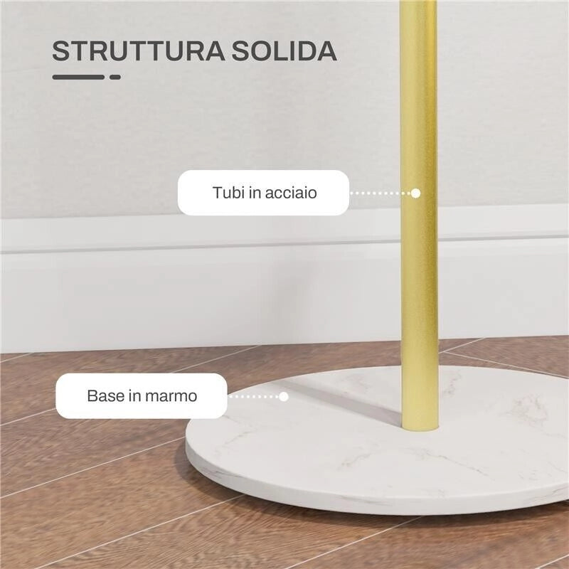 APPENDIABITI DA TERRA AUTOPORTANTE CON 8 GANCI, BASE IN MARMO E ACCIAIO, 132X164CM, ORO
