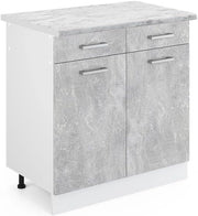 Mobiletto base per cucina R-Line, Calcestruzzo, 80 cm, PL Marmo, per la libera combinazione all'interno di sistemi cucina modulari