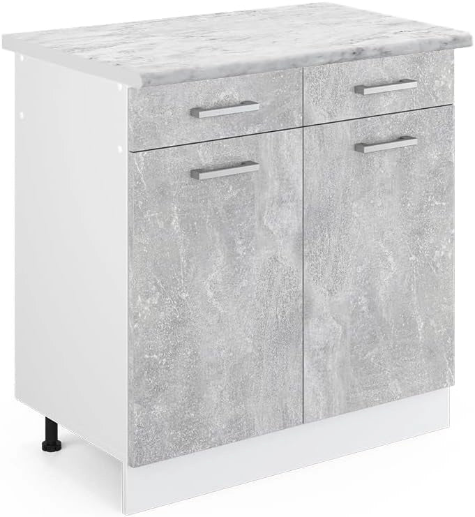 Mobiletto base per cucina R-Line, Calcestruzzo, 80 cm, PL Marmo, per la libera combinazione all'interno di sistemi cucina modulari