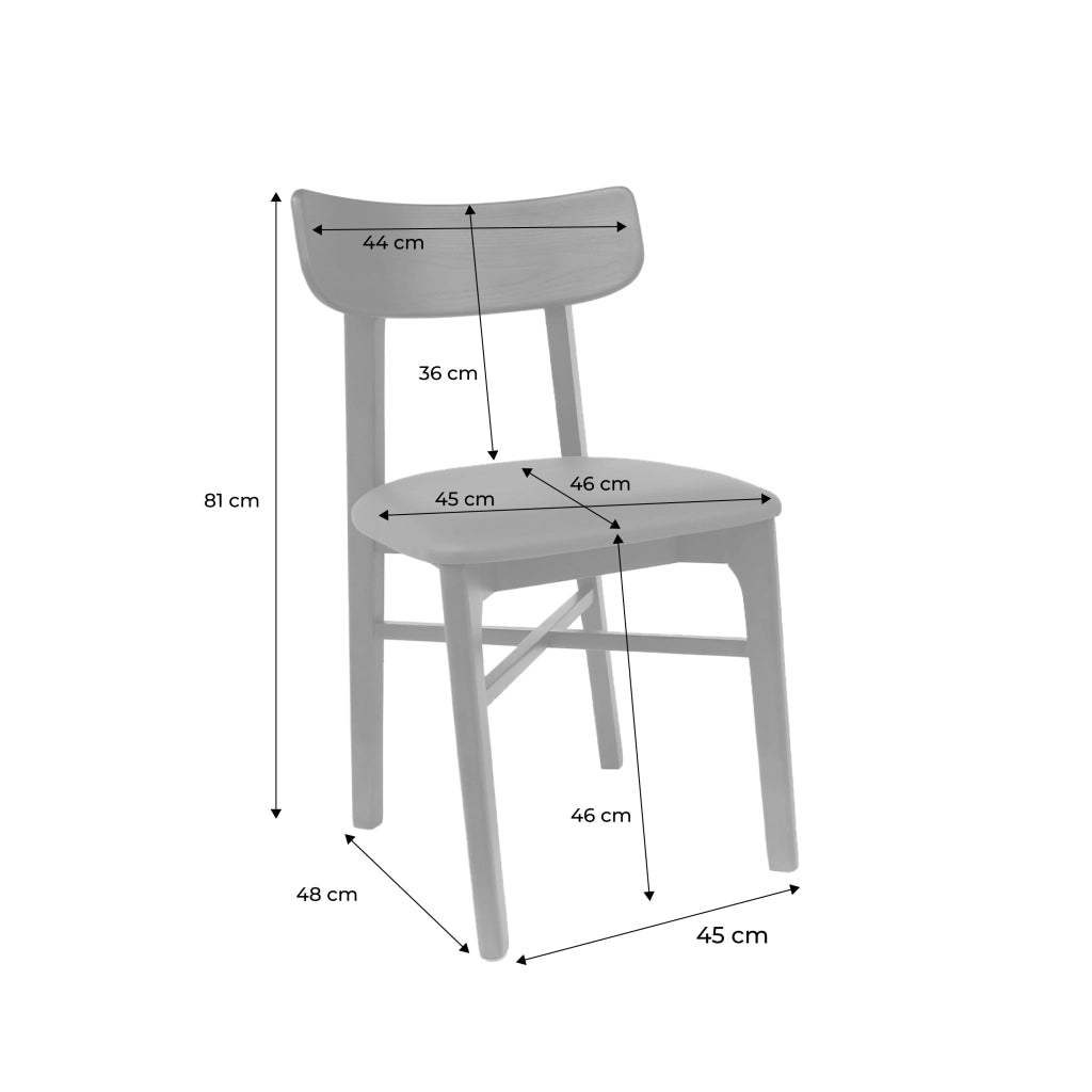 Set di 2 sedie in legno di hevea e similpelle, noce
