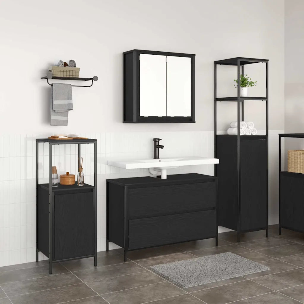 Set di mobili per il bagno 3 pcs Rovere Nero Legno multistrato 3328359