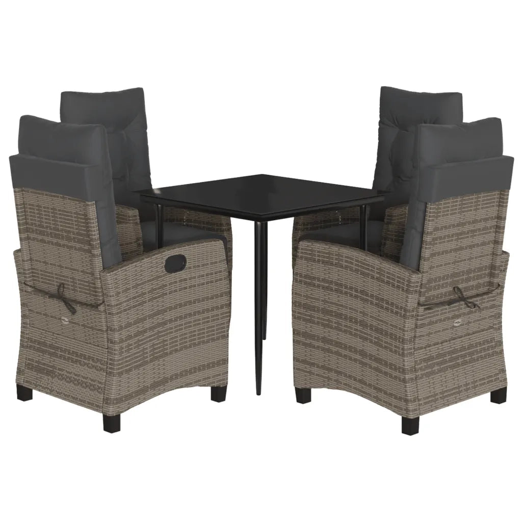 Set da Pranzo da Giardino 5 pz con Cuscini in Polyrattan Grigio