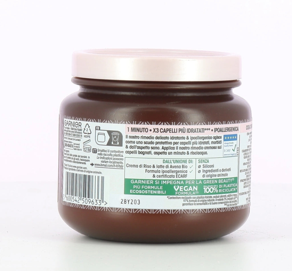 GARNIER ULTRA DOLCE MASCHERA IDRATANTE PER CAPELLI DELICATI E CUTE SENSIBILE CON CREMA DI RISO E LATTE DI AVENA 340 ML