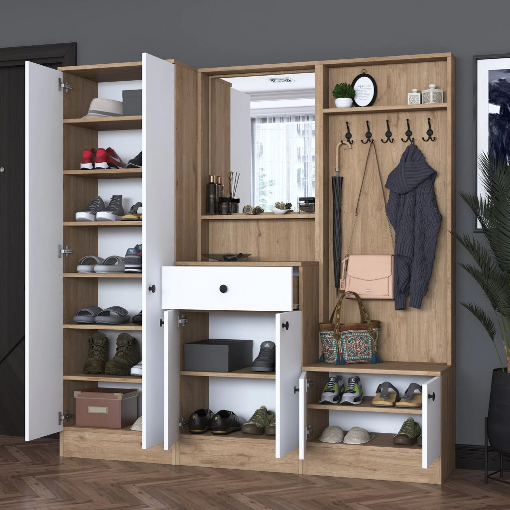 Elmas, Mobile da Ingresso Specchio Incluso, 179x36x183h cm Bianco