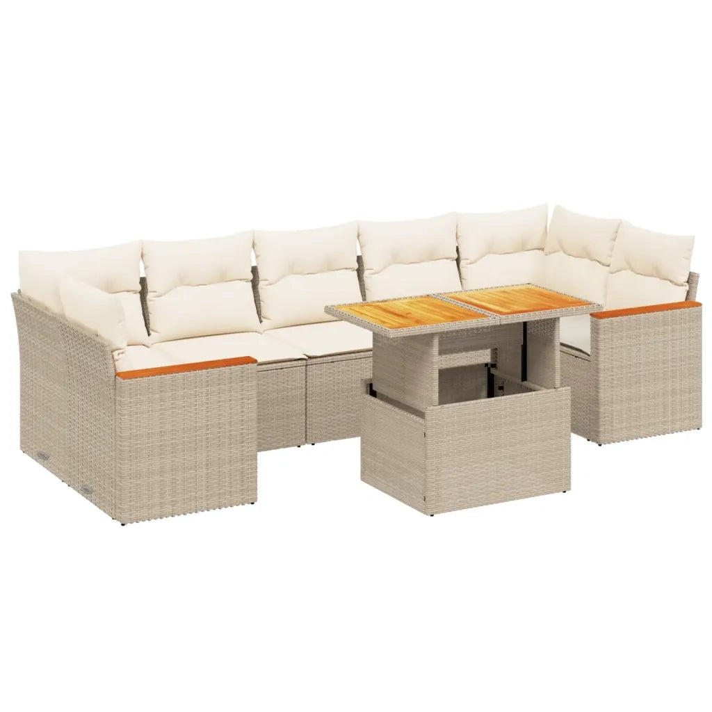 Set Divano da Giardino 8 pz con Cuscini Beige in Polyrattan 3272990
