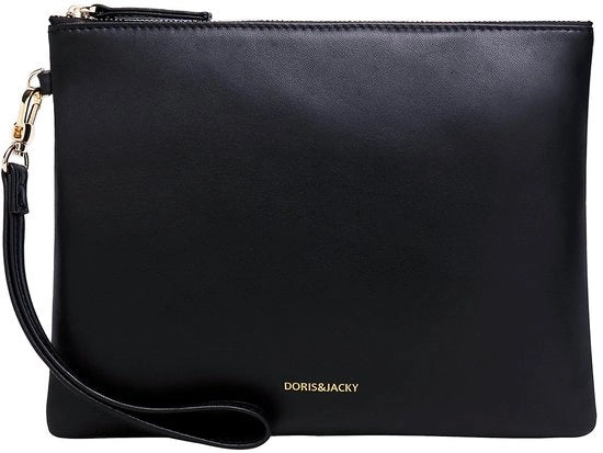 Borsa di Pelle Reale, Portamonete di Pelle di Capra con Cinturino (Nero)