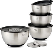 Set di miscelazione in acciaio inossidabile - 4 contenitori con fondo antiscivolo - 45 l, 35 l, 25 l, 2 l - coperchi airtight e set di raspati regolabili - set di regalo