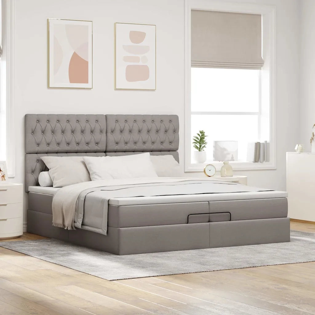 Struttura Letto Pouf con Materassi Tortora 200x200 cm Tessuto 3314118
