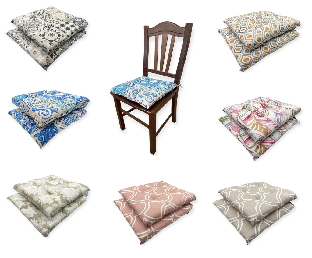 Set 2 Pezzi Cucini per Sedie Cucina Giardino in Cotone a 4 Punti Vari Decori
