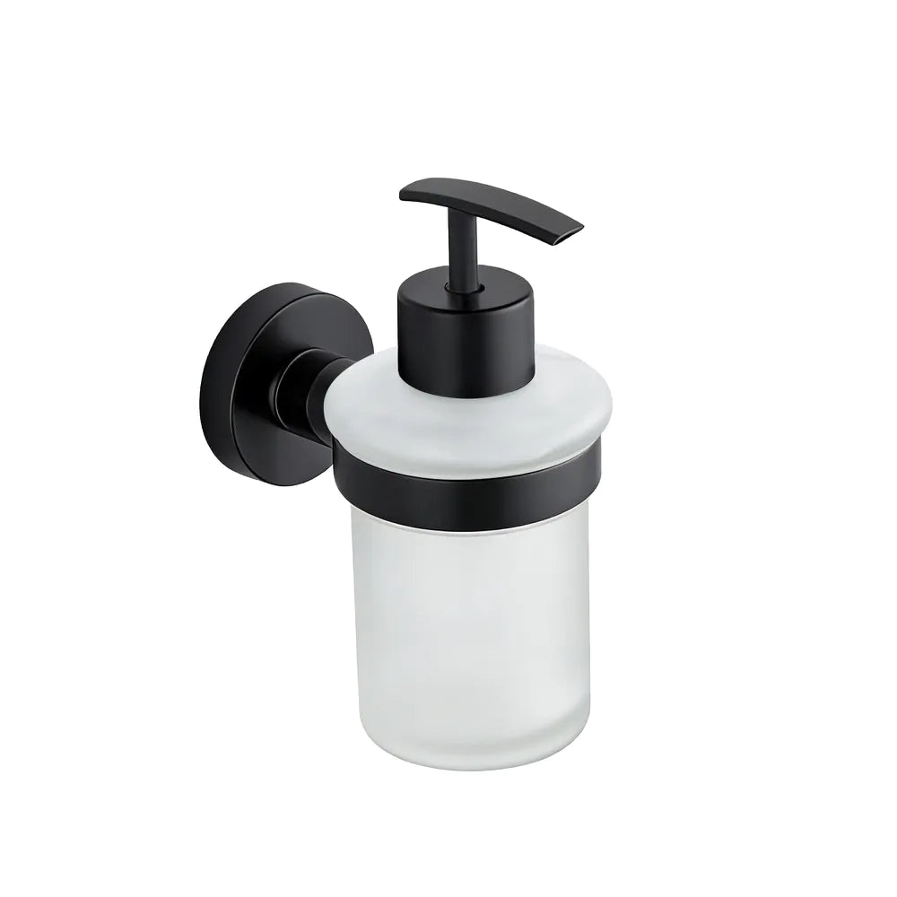 Dispenser sapone a muro in zinco nero opaco e bicchiere in vetro | Hook