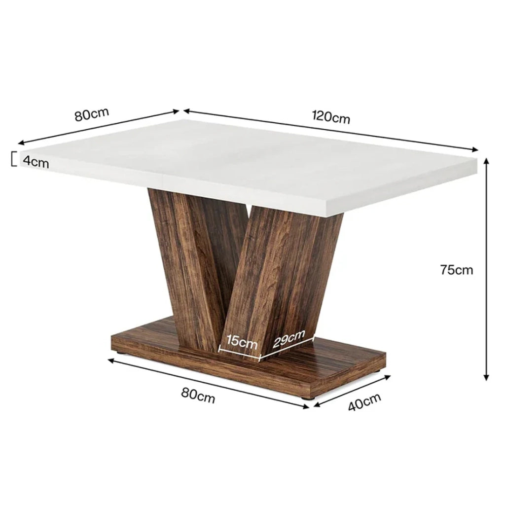 Tavolo da pranzo rettangolare 120x80x75 cm in legno; stile rustico; marrone rustico e bianco