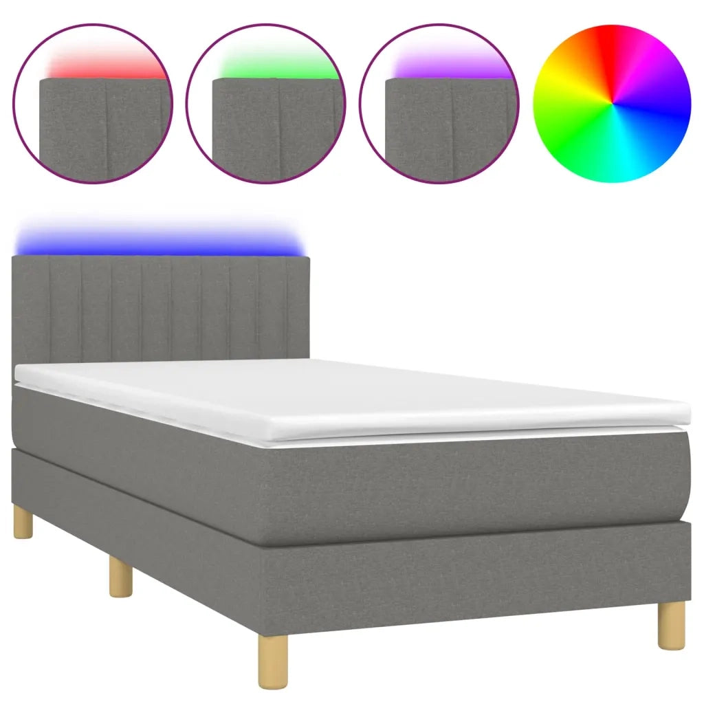 Letto a Molle Materasso e LED Grigio Scuro 80x200 cm in Tessuto 3133830