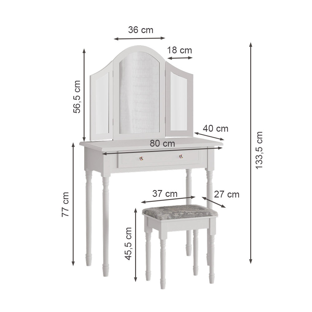 Vicco Tavolo da toeletta Bianco 80 cm con sgabello