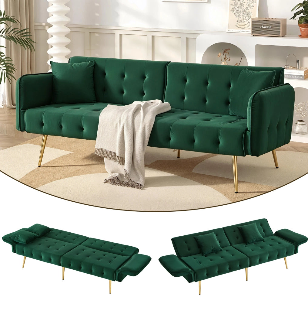 Divano letto 2 posti convertibile con schienale e braccioli regolabili; 215x81;5 cm; verde