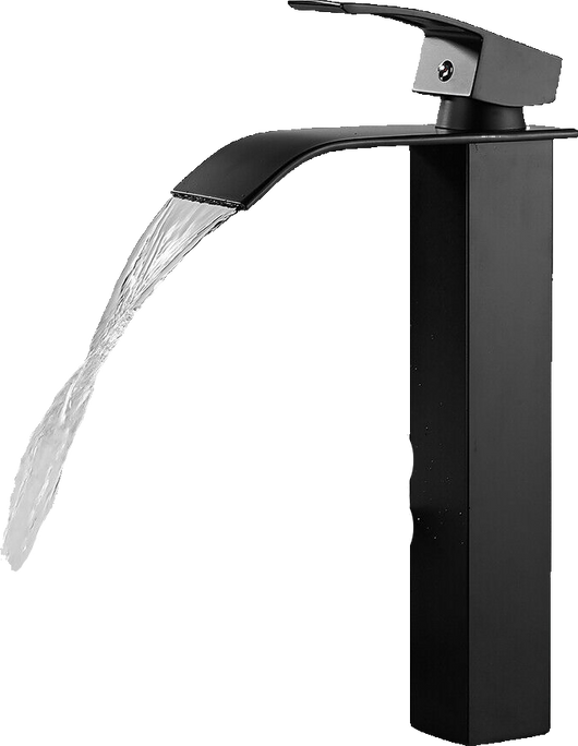 ROSA | Rubinetto da bagno a cascata alto premium nero | Miscelatore Hotel Gastro Premium per lavabo freestanding in acciaio inox con bocca alta