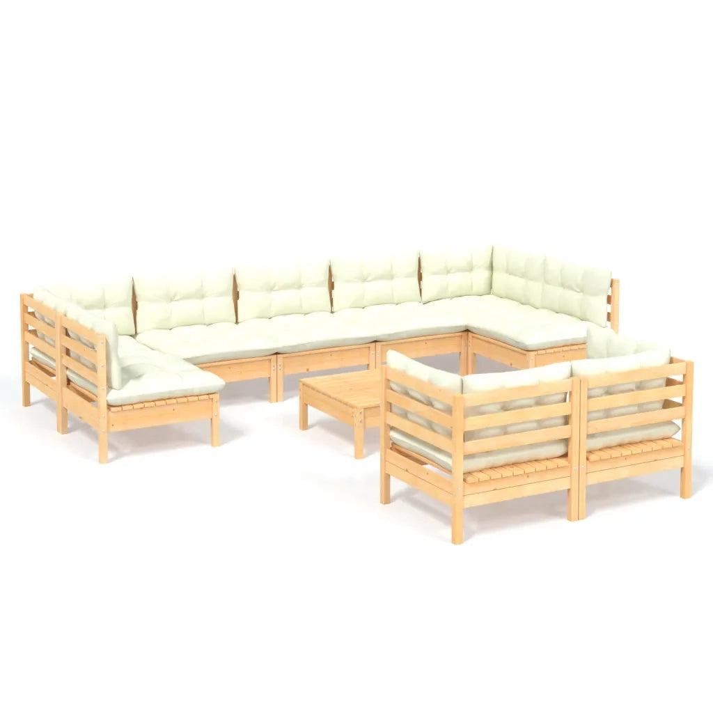 Set Divani da Giardino 10 pz con Cuscini Crema Massello di Pino 3097253