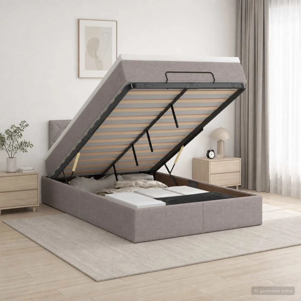 Letto Ottomano con Materasso e LED Tortora 120 x 200 cm Tessuto 3456985