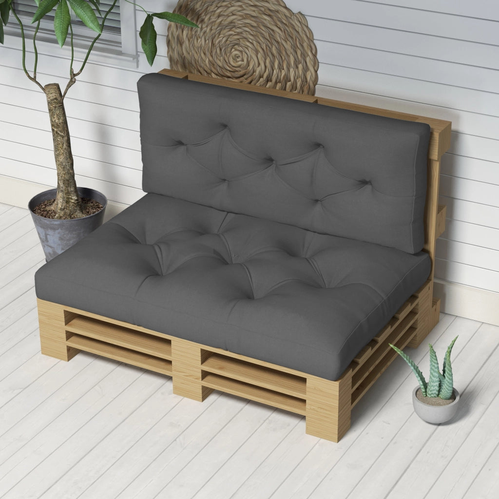 Set 2 Pezzi Cuscini da Giardino per Divani e Pallet in Poliestere con Imbottitura Spessa, Grigio