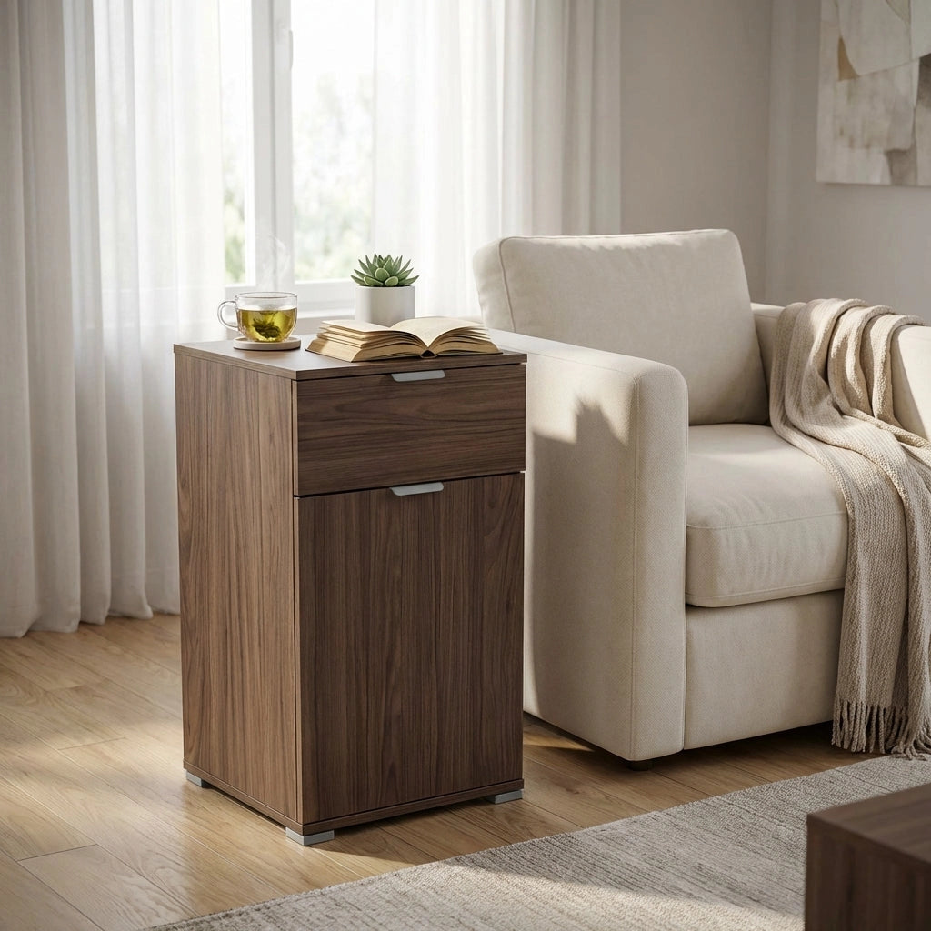 Armadietto da Bagno un anta e un cassetto in Legno Composito cm 45x38x85 - KOLBY