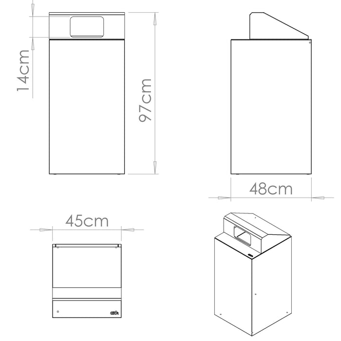 Contenitore per Raccolta Differenziata Capacità 100 L con Etichette 45x50x96 cm in Acciaio Verniciato Antracite