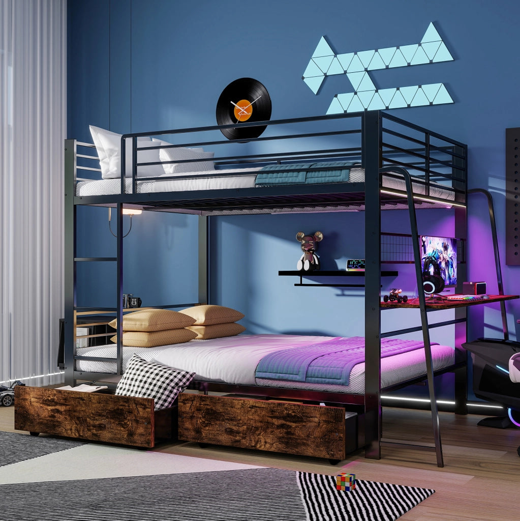 Letto a soppalco gaming 140x200 con scrivania e LED