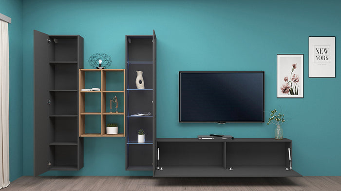 Parete Attrezzata Soggiorno 320x30x180 cm Maruska n°15 Grigio Antracite Opaco