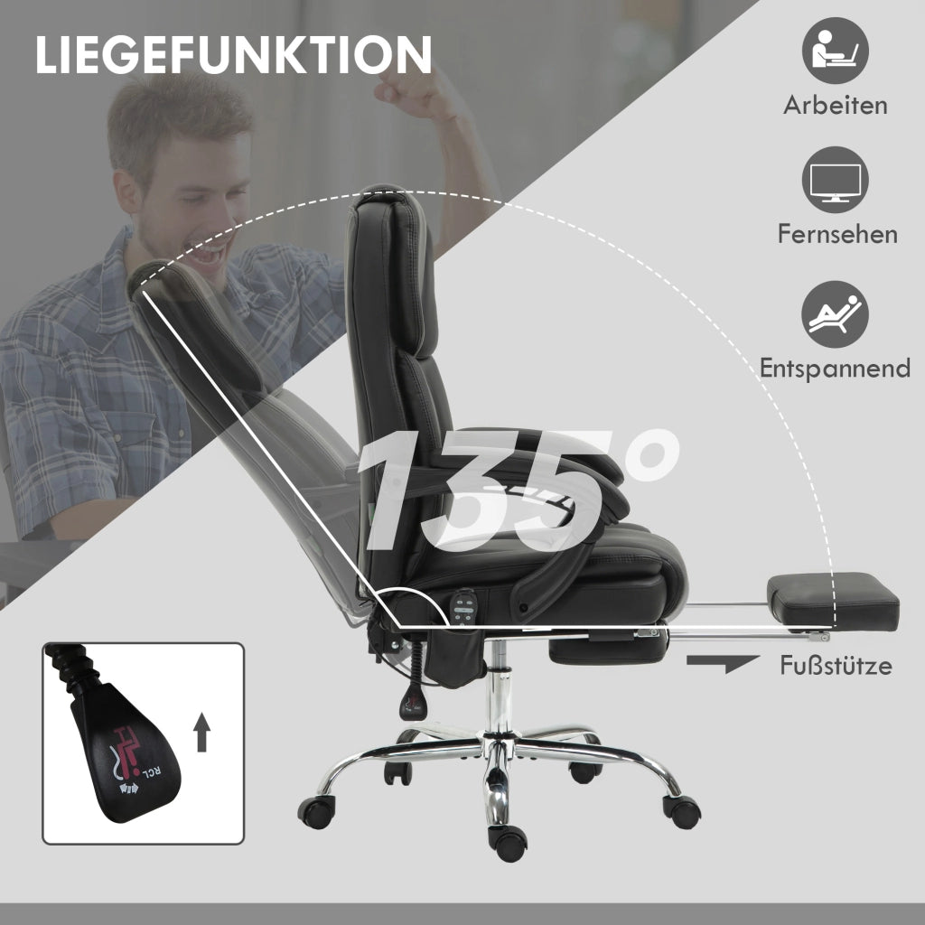 Sedia da ufficio con massaggio, riscaldamento e poggiapiedi ¨C zephmum ¨C similpelle nero
