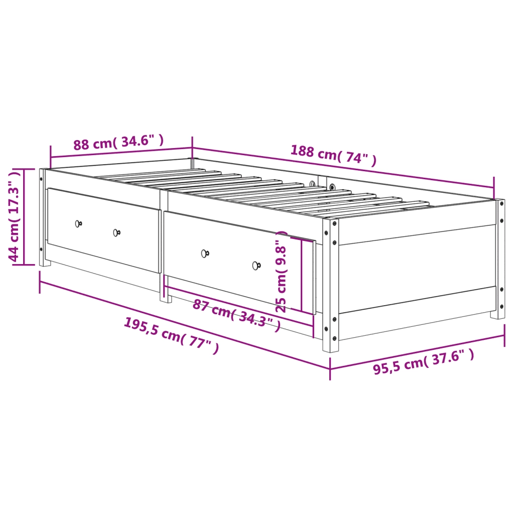 Dormeuse senza Materasso Marrone Cera 90x190 cm Legno di Pino 844479
