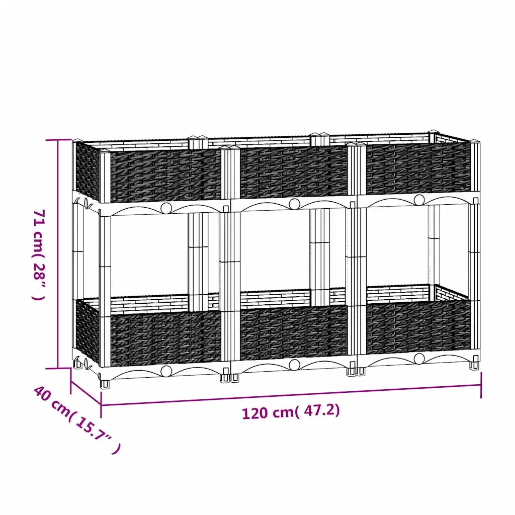 Fioriera Rialzata-Vaso da Esterno-Fioriera Elevata 120x40x71 cm in Polipropilene 907347