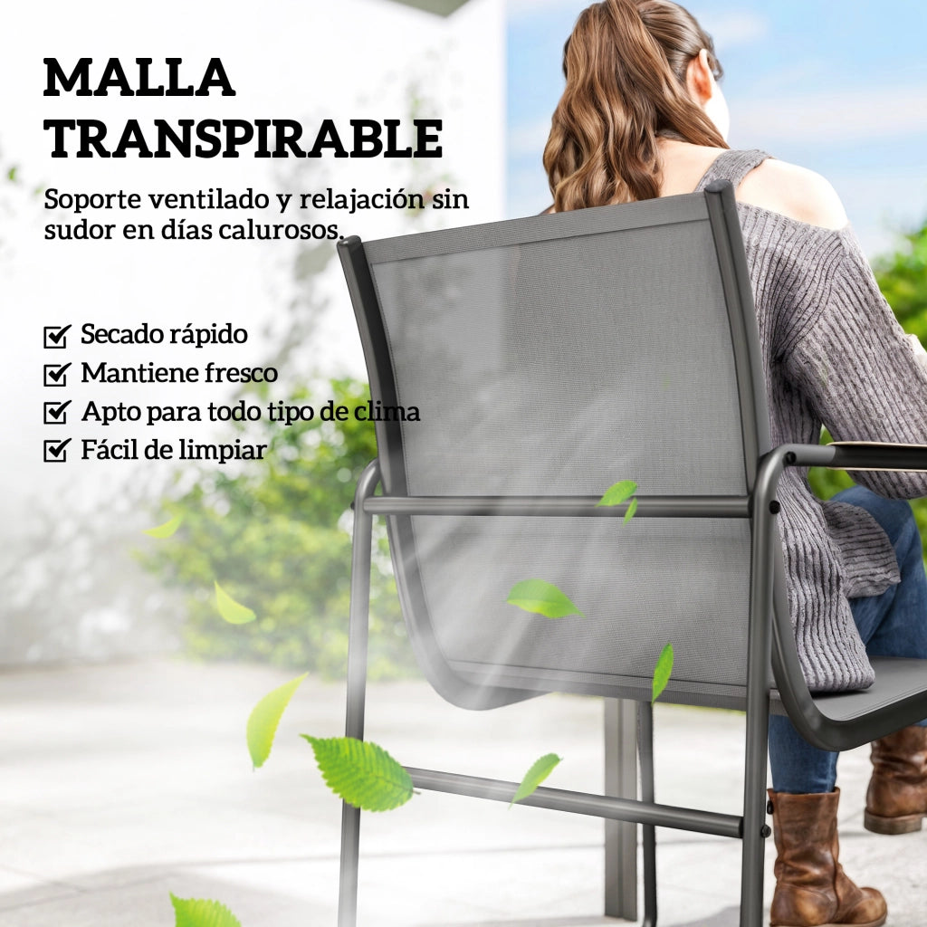 Set Tavolo e Sedie da Giardino con Vetro Temperato ¨C zephmum ¨C Grigio, Polipropilene, 6 Pezzi