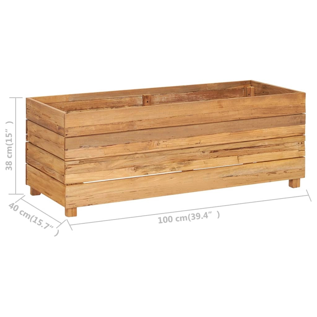 Aiuola rialzata con fioriera 100 x 40 x 38 cm legno di teak riciclato e acciaio 02_0000895