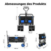 Carretto a mano pieghevole, max 100 kg, tessuto impermeabile nero-blu, carrello
