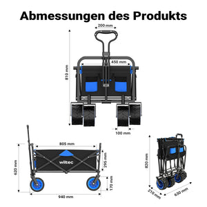 Carretto a mano pieghevole, max 100 kg, tessuto impermeabile nero-blu, carrello