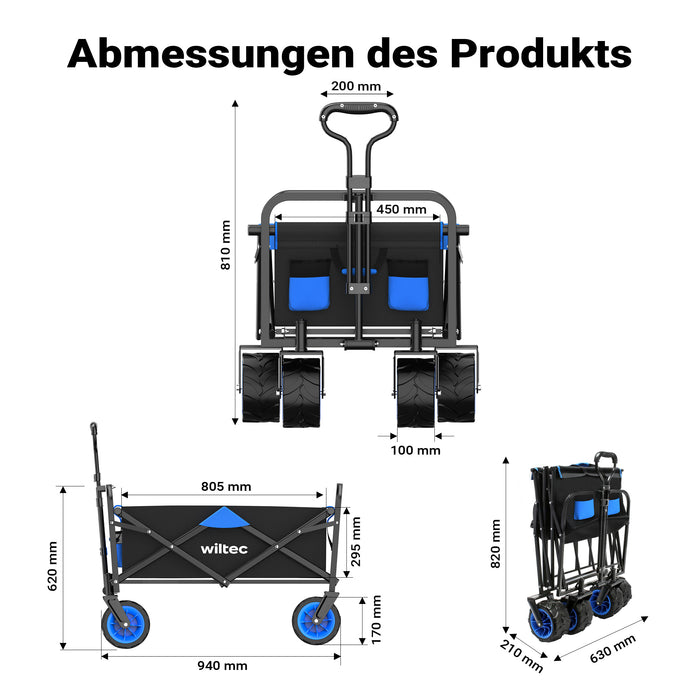Carretto a mano pieghevole, max 100 kg, tessuto impermeabile nero-blu, carrello