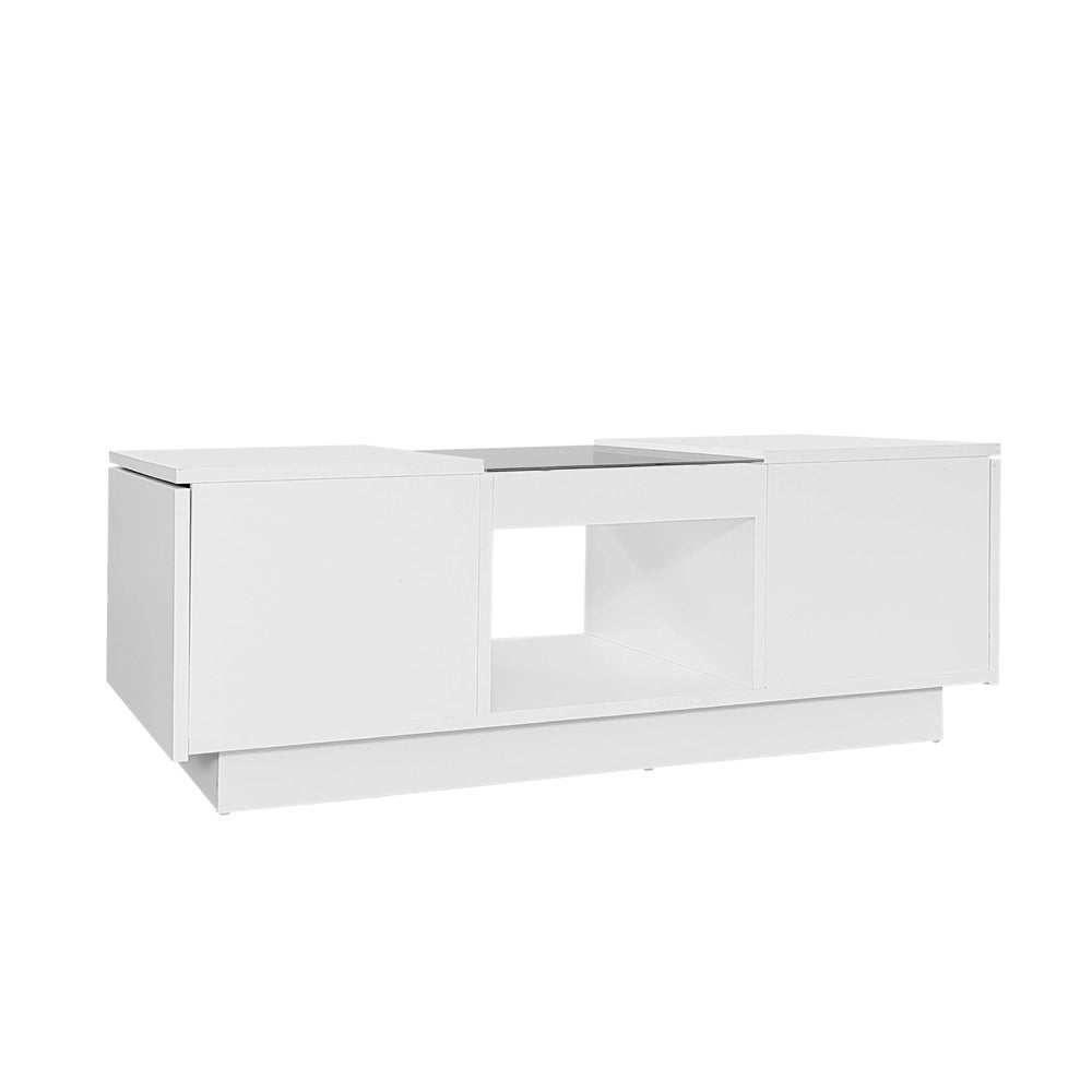 Tavolino da Caff¨¨ con LED, Cassetti e Vetro ¨C MINIMAL ¨C Bianco 100x50x35,5 cm
